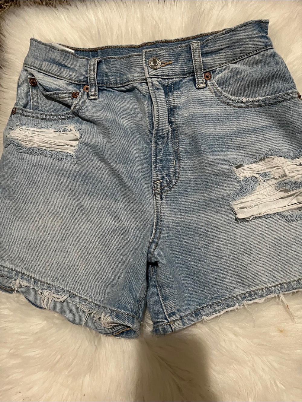 American Eagle Outfitters Light Blue Distressed Denim Shorts